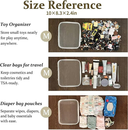 4 pcs Clear Zipper Pouches,Hard Shell Zipper Case, Toiletry Bag for Travel, CLear Diaper Bag, Toiletry Pouch, Travel Organizer, Clear Cosmetic Bag,Toy Storage Bins (M+3S)(Black)