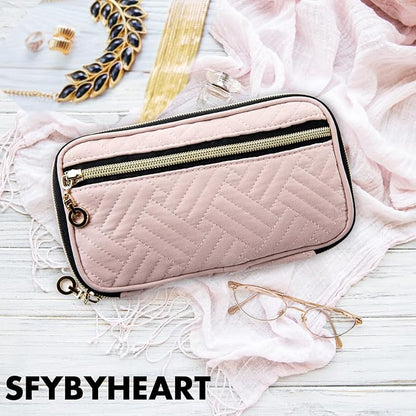 SFYBYHEART Travel Jewelry Organizer Case, Jewelry Travel Bags for Women, Small Travel Jewelry Case for Tangle-Free Earrings, Necklaces, Rings Storage, Travel Accessories, Travel Essentials, Pink