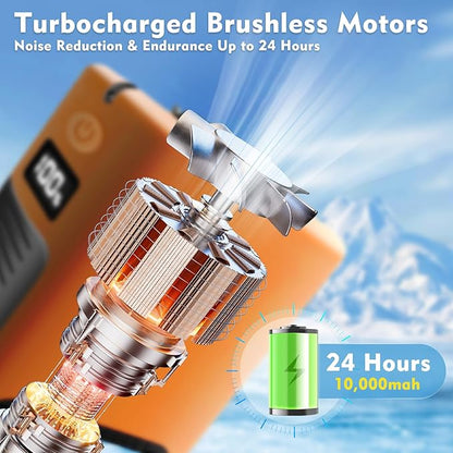 Portable Fan Wearable Personal Fan with 5 Speed Max 55 Working Hours Low Noise Portable Neck Fans Cooling Waist Fans for Camping Traveling LED Light Power Display 10000mAh Power Bank(Orange)