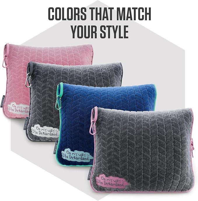 VENTURE 4TH Travel Blanket Pillow – Premium Ultra-Soft & Warm 2-in-1 Blanket or Pillow for Airplane, Car & Bus – Compact, Lightweight & Portable – Lint-Free, No Shedding, No Pilling - Gray/Pink