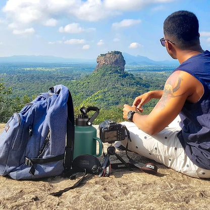 BJPKPK 1 Gallon Water Bottle with Handle, Large Dishwasher Safe 128oz Insulated Water Bottle, BPA Free Water Jug, Wide Mouth Metal Flasks with Anti-slip Bottom, Keep Cold & Hot,Army Green