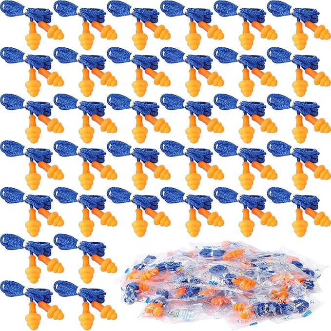 500 Pairs Corded Ear Plugs Bulk 25dB NRR Reusable Silicone Ear Plug with String Individually Wrapped Earplugs for Sleeping Noise Reduction Hearing Protection Shooting Construction Work