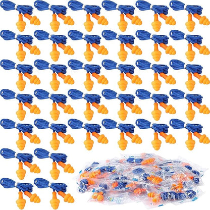 500 Pairs Corded Ear Plugs Bulk 25dB NRR Reusable Silicone Ear Plug with String Individually Wrapped Earplugs for Sleeping Noise Reduction Hearing Protection Shooting Construction Work