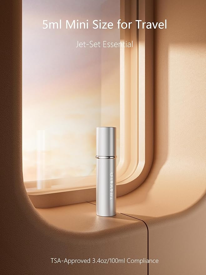 Refillable Perfume Atomizer, Bottom Filling Fragrances Perfume Bottle, Mini Cologne Dispenser, Travel sized, Portable Sprayer for Women Men, Gift (ESSENTI, SILVER)