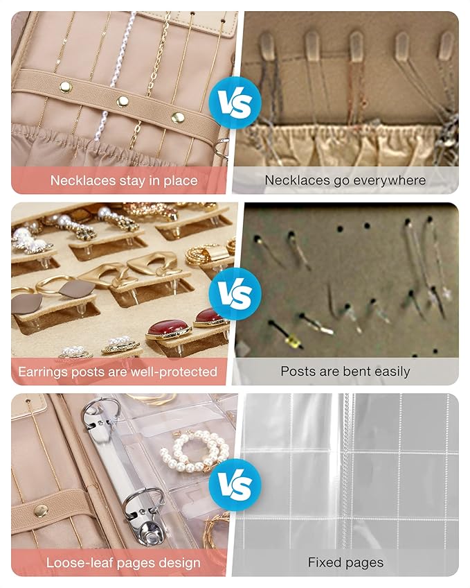 BAGSMART Large Jewelry Travel Organizer Case for Home Jewelry Organizer Storage Ring Binder Jewelry Bags Clear Jewelry Rolls Zipper Pouch Bag for Necklaces, Earrings, Rings, Bracelets, Pink