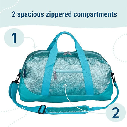 Wildkin Kids Overnighter Duffel Bag – Carry-On Size, Ideal for School & Sleepovers – Blue Glitter