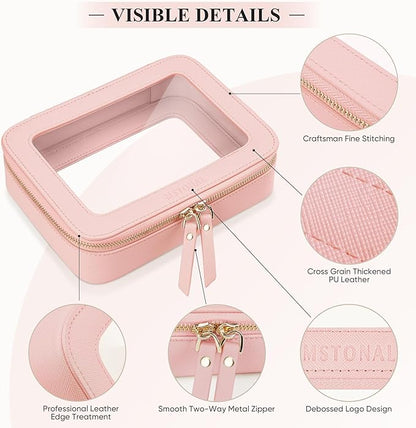 Clear Makeup Bag, Travel Toiletry Bag Cosmetic Case for Women, Waterproof Portable Make Up Skincare Pouch with Zipper, Compact Car Organizer Bag for Essentials, Medium Size, Pink