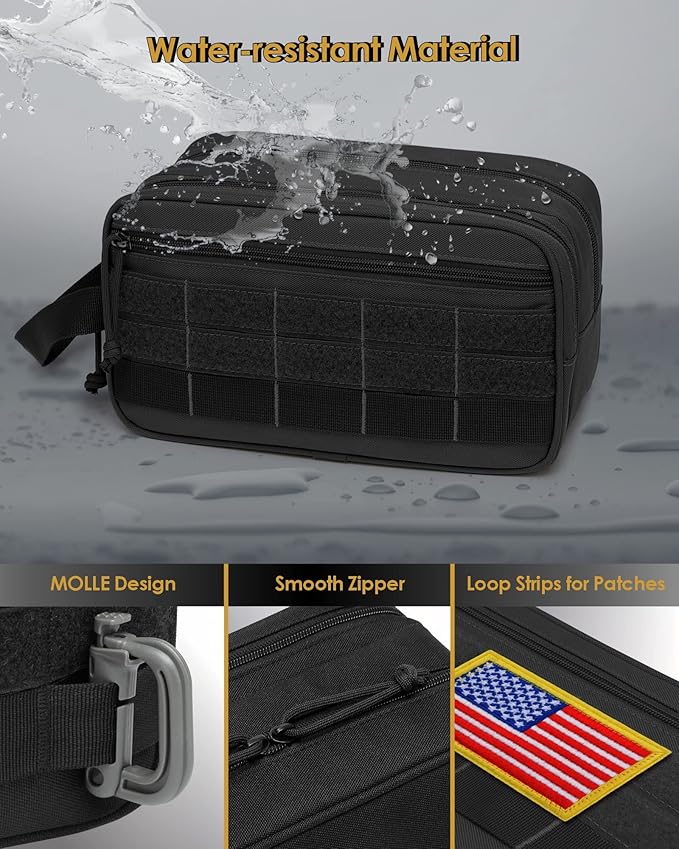TACTICISM Toiletry Bag for Men - Dry Wet Separate Travel Toiletry Bag, Tactical Molle Dopp Kit for Men with Water-Resistant Shaving Bag for Adult Women for Travel, Black