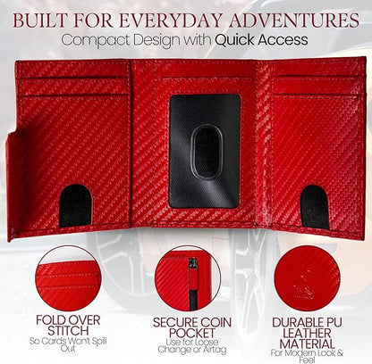 BULL GUARD Trifold RFID Blocking Front Pocket Wallet for Men, Secured Card Slots & Coin Pocket with Magnetic Closure, Durable & Modern Leather Design in Carbon Red Passion