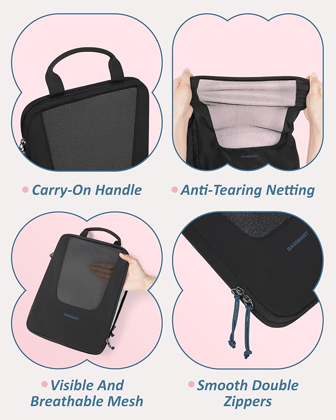 BAGSMART Compression Packing Cubes for Travel, 6 Set/5 Set/4 Set, Compression Suitcase Organizer Bags Set for Suitcases Travel Essentials, Lightweight Packing Organizers