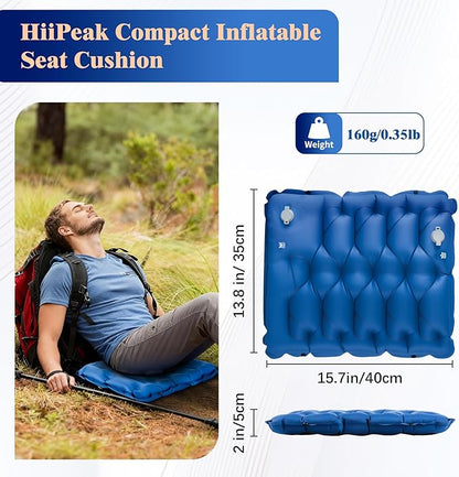 HiiPeak Inflatable Stadium Seat Cushion, Compact Hand Press Stadium Seats Pad Bleacher Seat Chair Cushion Pad for Airplane Travel Camping Backpacking Sports Events