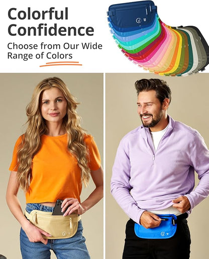 Vantamo Money Belt with RFID For Men & Women, Hidden Passport Holder for Travel, 2 Compartment Travel Fanny Pack for Women Anti Theft