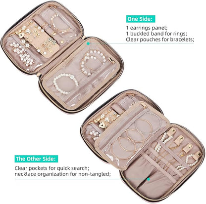 NISHEL Travel Jewelry Case, Holiday Organizer for Necklaces, Earrings, Rings, Bracelets, Watch, Pink