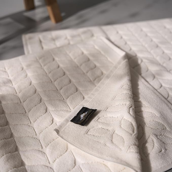 BAGNO MILANO Turkish Bath Towels, Soft Plush Jacquard Luxury Bath Towels, Quick Dry Towel Set (Cream, 2 Pcs Bathmat Set)