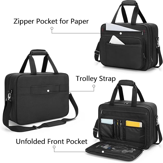 samdew Double-layer Portable Mobile Printer Storage Bag Compatible with HP Tango/Tango X, HP Officejet 250/200, Printer Carrying Case with 15.6" Laptop Layer, Shoulder & Trolley Strap, Bag Only