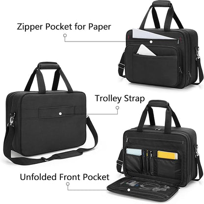 samdew Double-layer Portable Mobile Printer Storage Bag Compatible with HP Tango/Tango X, HP Officejet 250/200, Printer Carrying Case with 15.6" Laptop Layer, Shoulder & Trolley Strap, Bag Only