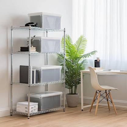 IRIS USA File Box File Organizer w/ Hinged Split Latching Lid for Letter/Legal File, Water Resistant Document Box, BPA-Free, Plastic Storage Bin Tote Organizer, Stackable, Nestable, Clear 44 Qt. 5Pack