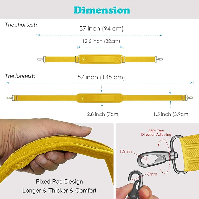 Shoulder Strap, ZINZ 57" Padded Adjustable Shoulder Bag Straps Replacement for Bags with D-Ring (Y02L01)