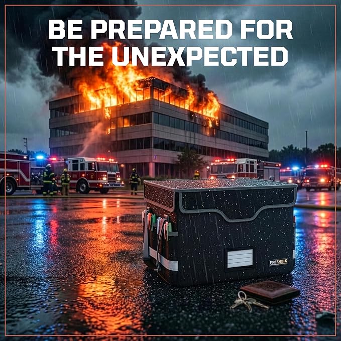 FIRESHIELD PRO 5200°F Fireproof Document Box with Lock – Portable Water Resistant File Organizer for Hanging/Legal Folders – Safe Storage for Home, Office or Travel – Black, Size: 16.1" x 12.9" x 11"