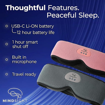 Mindsight DriftBand Sleep Mask with Bluetooth Headphones | Blackout Eye Mask with Memory Foam | Breathable Plush Fabric | Ultra-Thin Adjustable Speakers | Built for Sleep & Travel | Spot Clean Only