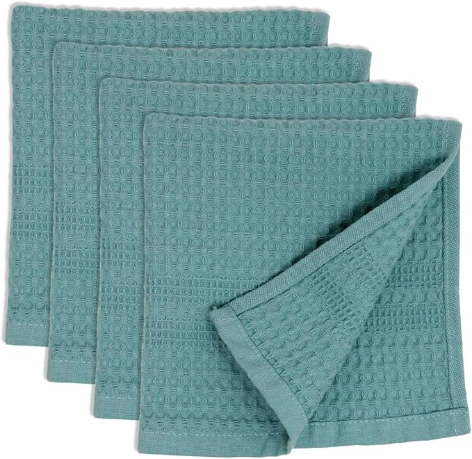 GILDEN TREE Waffle Towels Wash Cloths for Showering, Exfoliating Washcloth Face Towels, Quick Dry Towel Cotton Washcloths Set of 4, Classic Style (Seafoam)