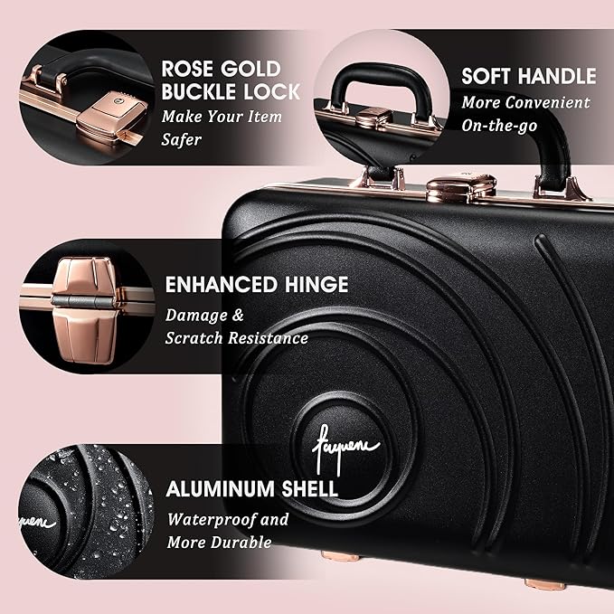 Travel Makeup Case with LED Lighted Mirror 12 Inch Portable Makeup Box Organizer Adjustable Brightness in 3 Colors Cosmetic Storage Case with Dividers Hard Aluminum Shell Vanity Box Black