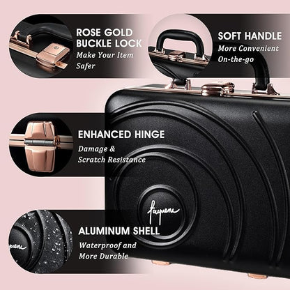 Travel Makeup Case with LED Lighted Mirror 12 Inch Portable Makeup Box Organizer Adjustable Brightness in 3 Colors Cosmetic Storage Case with Dividers Hard Aluminum Shell Vanity Box Black