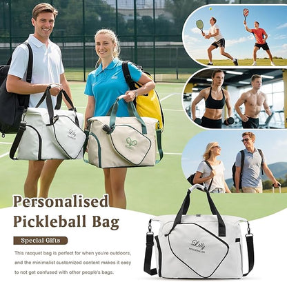 Personalized Duffel Bag Custom Sport Gym Travel Bags Embroidered Name Text Customized Dry Wet Separated Weekend Waterproof Bag for Women Men (D-White)