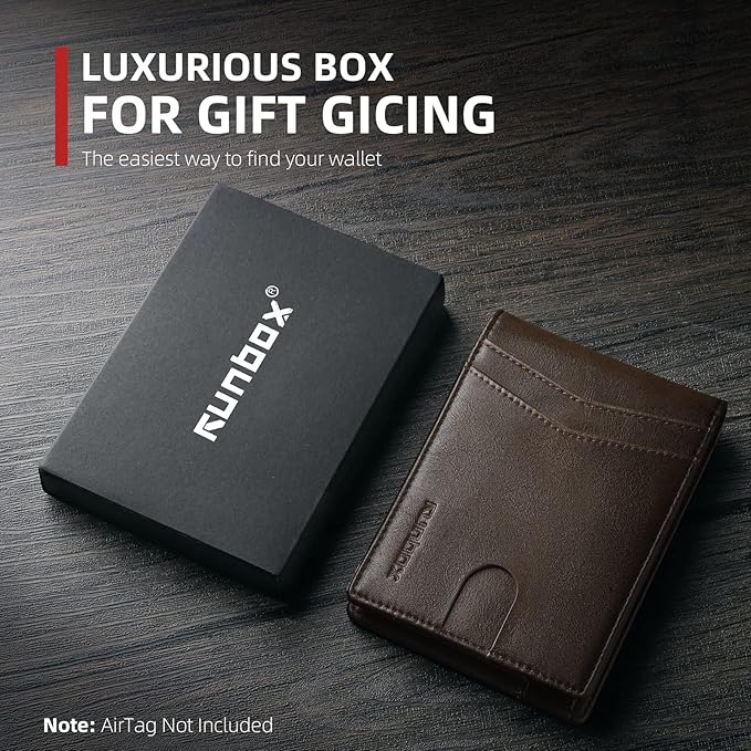 RUNBOX AirTag-Wallet-Mens-Slim-RFID Blocking Wallets Leather with Bill Compartment Air Tag Bifold Card Holder Wallet Gifts for Men Dad