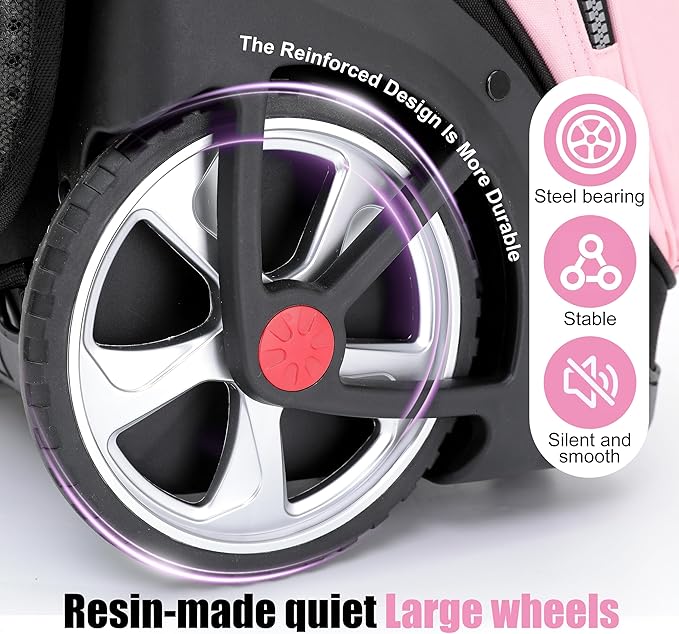 NEW TILAMI Rolling Backpack 19 inch with Lunch Bag Teens Cute Wheeled Computer Laptop Backpack Bookbag Roller Travel Bag College, Flower Pink