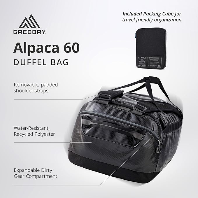 Gregory Alpaca 60L Water-Resistant Adventure Travel/Gear Organization Duffel Bag with Packing Cube Included, Fir Green