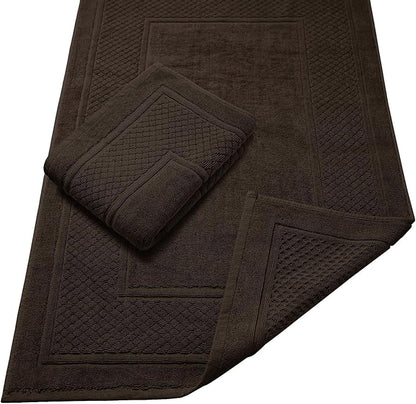 Avalon Towels Brown Bath Mat - 100% Cotton Set of 2 Absorbent Bathmat - Bathroom Mats Quick Dry Bath Mats for Bathrooms (22x34 Inches)