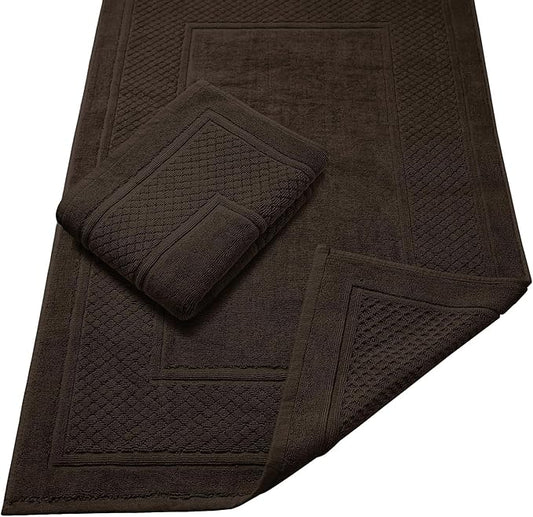 Avalon Towels Brown Bath Mat - 100% Cotton Set of 2 Absorbent Bathmat - Bathroom Mats Quick Dry Bath Mats for Bathrooms (22x34 Inches)