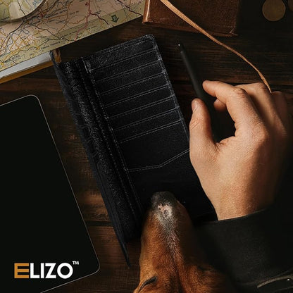 ELIZO Men's Genuine Leather Long Wallet - RFID Blocking Rodeo Checkbook Wallet | Slim Western Bifold Wallet with 16 Card Slots, ID Window | Top Grain Leather Cowboy Wallet