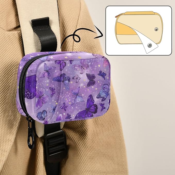 Pink Cute Butterflies and Stars Travel Pill Organizer Case Box Container Weekly Portable Vitamin Medicine Holder Storage Bag with Zipper Removable