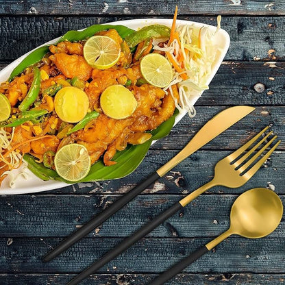 Black and Gold Silverware Set for 8, 40-Piece Matte Handle Flatware, Stainless Steel Cutlery Tableware, Kitchen Utensils Include Spoons and Forks, Dishwasher Safe