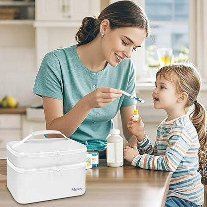 Mancro Dual Layers Medicine Organizer Bag, Pill Bottle Organizer Storage with Lockable Zipper, Medication Travel Bag for Pills, Vitamins, Medical Supplies for Home Storage, Travel, White