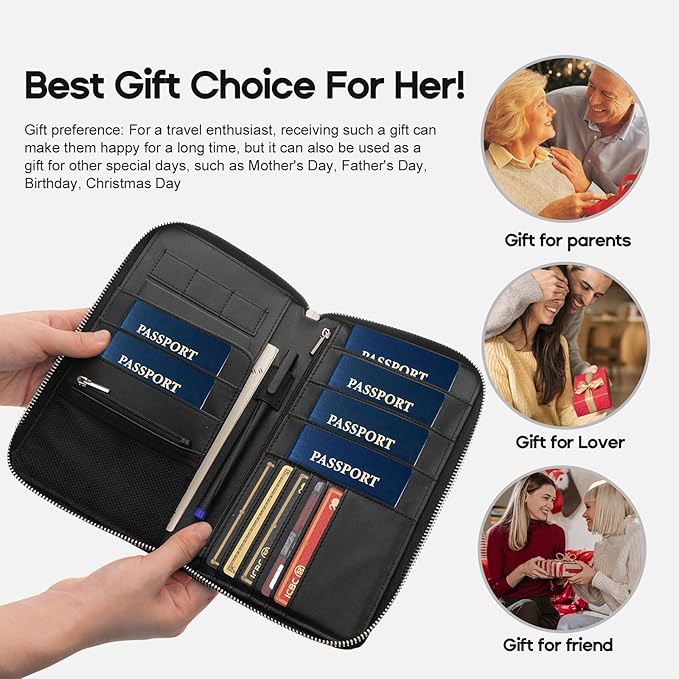 RFID Blocking Family Passport Holder Wallet 6,Premium Leather Travel Document Organizer for Women and Men,Travel Wallet for Credit Card