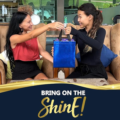 Nush Nush Shiny Blue Gift Bags Bulk Medium Size – Set of 60 Reusable Gift Bags With Handles - Ideal for Party Favors, Goodies, Birthday Parties, Small Business, Christmas and Holidays – 8Wx4Dx10H