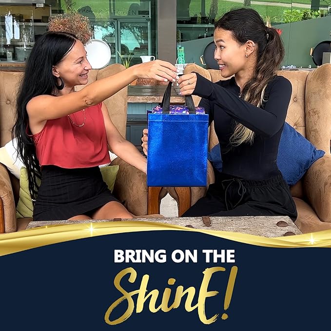 Nush Nush Shiny Blue Gift Bags Bulk Medium Size – 30 Pack Reusable Gift Bags With Handles - Ideal for Party Favors, Goodies, Birthday Parties, Business, Christmas and Holidays – 8Wx4Dx10H