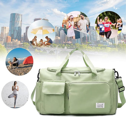 Travel Duffel Bag with Shoes Compartment Sports Gym Bag with Dry Wet Separated Pocket for Men and Women, Overnight Bag Weekender Bag Training Handbag Yoga Bag - Green