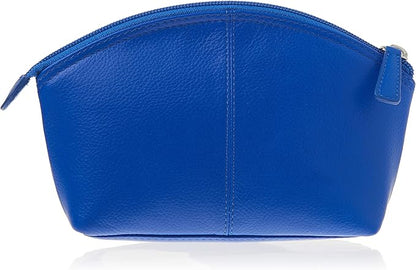 ili New York Genuine Leather Cosmetic Pouch - RFID Blocking Leather Travel Organizer Bag with Top Zip Closure and Interior Zip Pocket, Compact Lightweight Make Up Bags, Cobalt