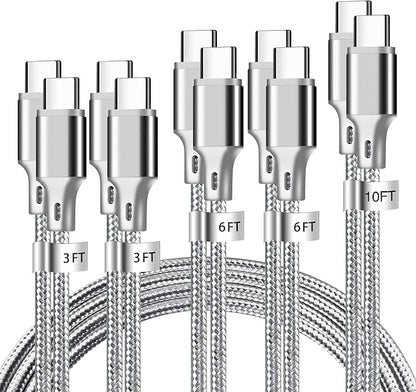 USB C to USB C Charger Cable, 5 Pack [3/3/6/6/10ft] Type C Fast Charging Cord High Data & Transfer Wire Compatible for iPhone 17/16/15 Plus/Pro Max iPad Pro Air Ps5 Controller Samsung Galaxy(Gray)