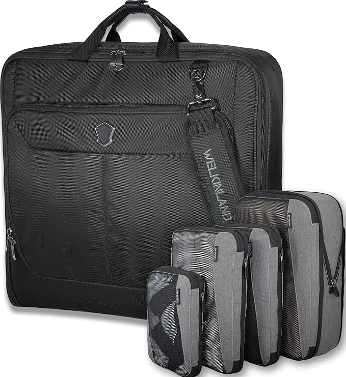 WELKINLAND 3-Suits Garment Bags for Travel W/ 4-Pack Compression Packing Cubes, 30L-Large Carry On Garment Bag for Travel, 15-Pockets Suit Holder Travel Bag, Wrinkle-Free Suit Garment Bag for Men