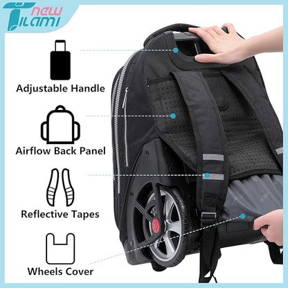 NEW TILAMI 19 Inch Rolling Backpack with Lunch Bag for Girls Boys Wheeled Laptop Backpack Durable Carry-on Bag School Travel, Skate Board