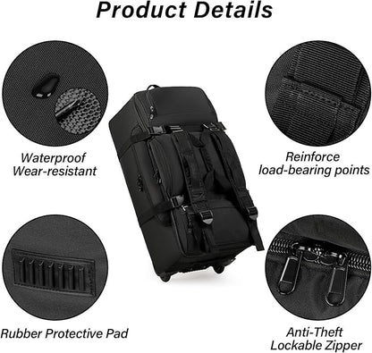 Rolling Duffle Bag with Wheels, 90L 32-inch Large Foldable Travel Duffel Bags Durable, Tear-resistant Heavy-duty Luggage Bag (Black)