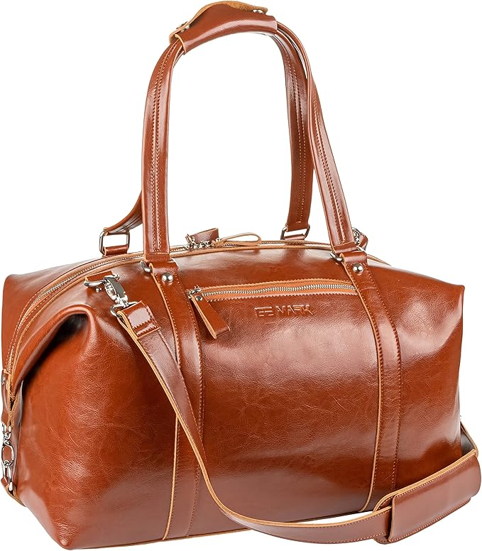 Travel Leather Bag - Genuine Duffel Bag Overnight Weekender for Men & Women (Brown)