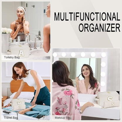 YOOLIFE Initial Travel Makeup Bag Cosmetic Bag - Teen Girl Gifts Trendy Stuff Friend Birthday Gifts for Women Teen Girl Kids