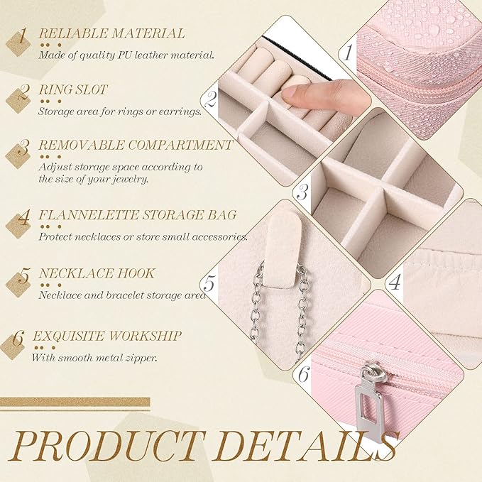 Yinkin 12 Pcs Mini Travel Jewelry Case Bridesmaid Proposal Gift Boxes, Small PU Leather Earring Organizer, Bulk Travel Accessories Portable Jewelry Holder(Pink)