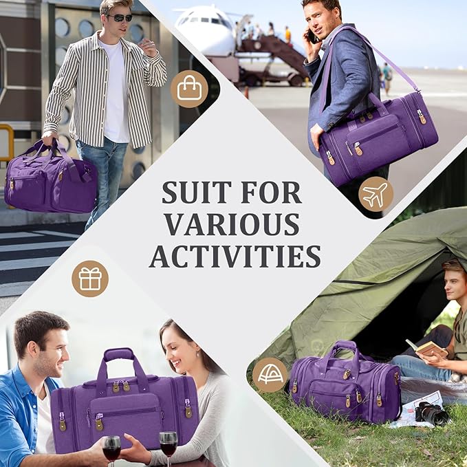 Gonex Canvas Duffle Bag for Travel 50L Expandable Duffel Weekend Overnight Bag (Purple)